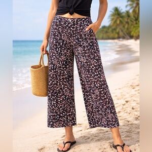 Sanctuary Swim NWT Leopard Print Wide Leg Beach Pants M, Side Slits